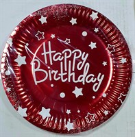 Н-р одноразовых тарелок 23см 10шт Happy birthday, цвет красный