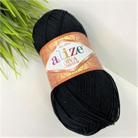 Пряжа Alize Diva stretch 8% эластик/92% микрофибра 100гр, цв.60 Черный  104960