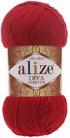 Пряжа Alize Diva stretch 8% эластик/92% микрофибра 100гр, цв.106 Красный