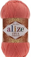 Пряжа Alize Diva stretch 8% эластик/92% микрофибра 100гр, цв.619 Коралл