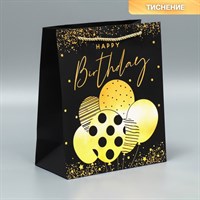 Пакет подарочный «Happy Birthday» чёрный крафт, 23×27×11,5см 107569