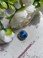 Кабошон круг в цапах со страз. в серебре сине-зелёный камень , пришив. 12 мм