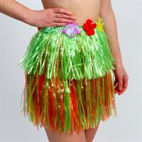 Гавайская юбка, 40см, двухцветная зелёно-разноцветная