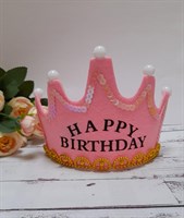 корона- ободок светящаяся Happy Birthday цв. розовый 