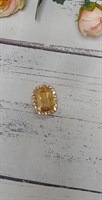 Кабошон прямоугольный в цапах со страз. в золоте желтый персик камень , пришив. 10*14мм