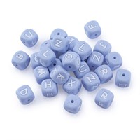 Бусина силиконовая куб с буквой " I " цвет голубой 12 мм