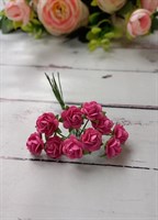 Тайские бумажные цветы розы 1,2см на стебельке,ярко-розовые уп.10шт 