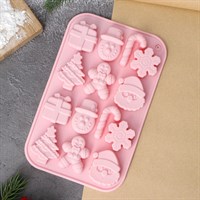 Форма силикон д/выпечки «Новогодние подарки», 20×12,7×1,7см, 14яч, цв. розовый