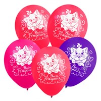 Воздушные шары 12" «С Днем Рождения», Кошечка Мари, 5шт