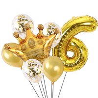Н-р воздушных шаров цифра 6 фольгир. 32", 5 латекс. 12", корона фольгир. 32", цвет золото