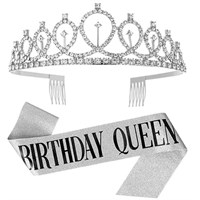 Н-р праздничный тиара и лента "Birthday Queen", цв серебро 113251