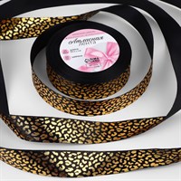 Лента атлас с тиснением «Леопард», 25мм, 1м, цвет чёрный/золотой