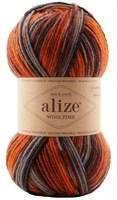 Пряжа Alize Wooltime 75% шерсть/25% полиамид, 100г №11014 Оронж.Сер.Черный 116283