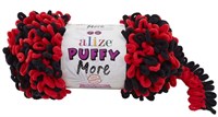 Пряжа Alize Puffy More 100% микрополиэстер, 150г №6273 Черный/Красный 116298