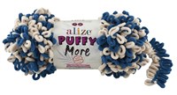 Пряжа Alize Puffy More 100% микрополиэстер, 150г №6263 Белый/Синий 116304