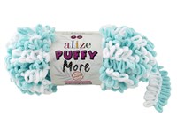 Пряжа Alize Puffy More 100% микрополиэстер, 150г №6269 Белый/Бирюза 116307