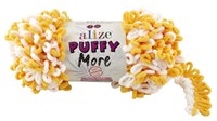 Пряжа Alize Puffy More 100% микрополиэстер, 150г №6282 Белый/Желтый 116319