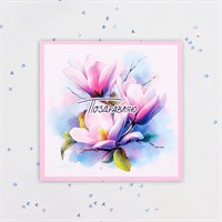 Мини-открытка Поздравляю! розовая магнолия, 7,5*7,5см