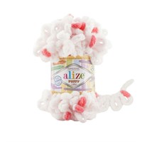 Пряжа Alize Puffy Color 100% Микрополиэстер 100гр №6490 белый/красный