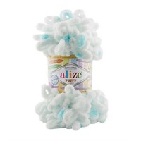 Пряжа Alize Puffy Color 100% Микрополиэстер 100гр №6491 белый/мятный