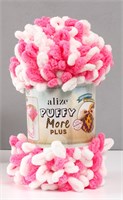 Пряжа Alize Puffy More Plus 100% микрополиэстер, 250г №8012 белый/розовый 119032