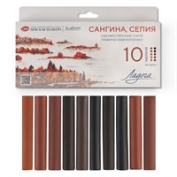 Сангина, сепия ассорти цветов н-р 10шт, Ладога 120287