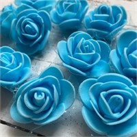 головка розы фоам с фатином 3,5см, н-р 10шт, цв голубой 112779