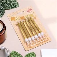 Свечи в торт с подставками, золотые, 6шт, 8см 125700