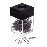 Скрепочница квадратная с магнитом прозрачная пластик, скрепки 28мм 100шт 125847