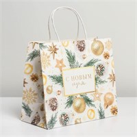 Пакет подарочный новогодний крафтовый «Сказочный праздник», 25*22*12см 125884