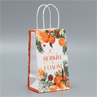 Пакет подарочный новогодний крафтовый «Новогодний цитрус», 12*21*9см 125887