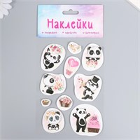 Картонные наклейки д/декора «Цветочные панды», 2 слоя, 17*12см 126202