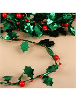 Листья на металлич проволоке, с бусинами, 21*18мм, зелёные, красные 1м 126349