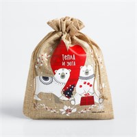 Мешочек новогодний подарочный с термонаклейкой «Тепла и уюта», 16*24см 126374