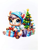 Плакат новогодний «С новым годом», лошадка у ёлки, 43.3*43.9см 126407