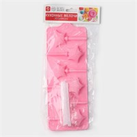 Форма д/леденцов «Звездочёт», силикон, 9.5*24*1см, 6 ячеек (4.2*3.8см), с палочками, МИКС 126508