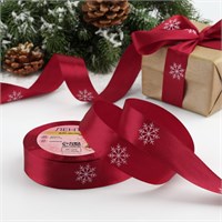 Лента атласная «Снежинки», 25мм, 1м, красная 126682