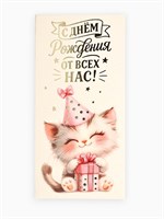 Конверт д/денег «С днём рождения», котик, тиснение, 16.5*8см 127018