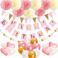Н-р д/проведения праздника Happy Birthday (флажки, шары, помпоны) Розовый