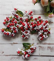 бутоньерки букет ягоды-тычинки белые с красными бусинами уп. 10шт 