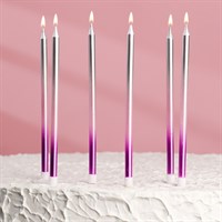 Н-р свечей в торт металлик Розовый градинет 13см 6шт 