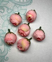 Головки розы тканевые 3см н-р 6шт Желтовато-розовые