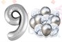 Н-р воздушных шаров цифра 9 фольгир. 32", 6 прозр. с конфетти 12", 6 латекс. 12", цвет серебро - фото 10937