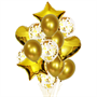 Н-р шариков микс с конфетти, с фольгированием, сердца и звезды, 14шт, цвет золотой - фото 13219