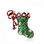 Брошь стразы Новогодняя Носок зеленый 113639