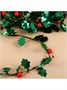 Листья на металлич проволоке, с бусинами, 21*18мм, зелёные, красные 1м 126349